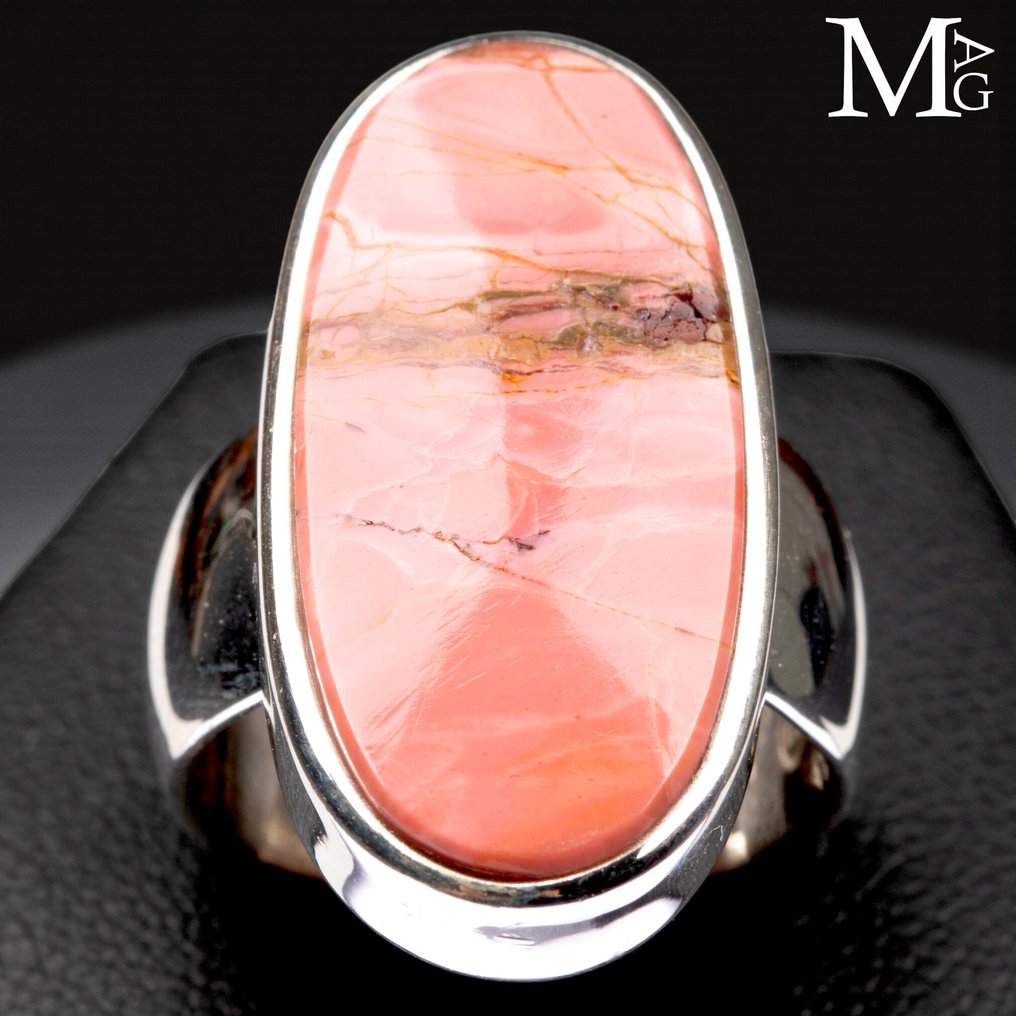 Combination of pastel pink tones Ring with Australian Pink Mookaite - Height: 28 mm - Width: 23 mm- 10 g #1.0
