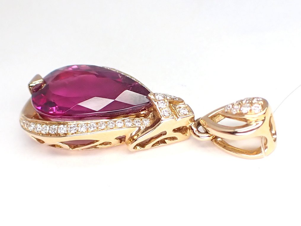Hanger - 18 karaat Roségoud - 4.18ct. tw. Toermalijn - Diamant - Zeer zeldzame rubellite #4.3