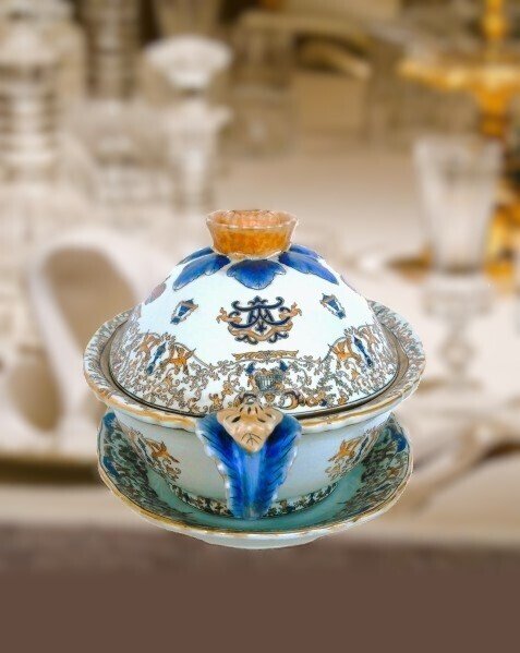 深底蓋碗 - 瓷器 - 43厘米长，手绘的 #1.0