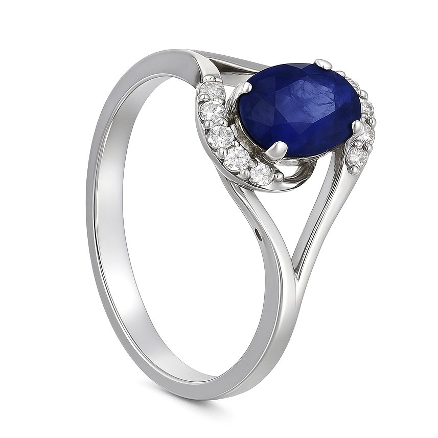 Ring - 18 karat Hvitt gull - 1.16ct. tw. Safir - Diamant #1.0