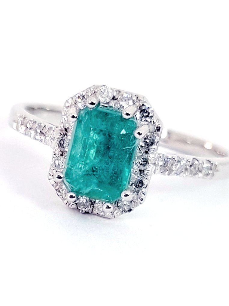 戒指 白金 祖母绿 - 钻石 #1.0