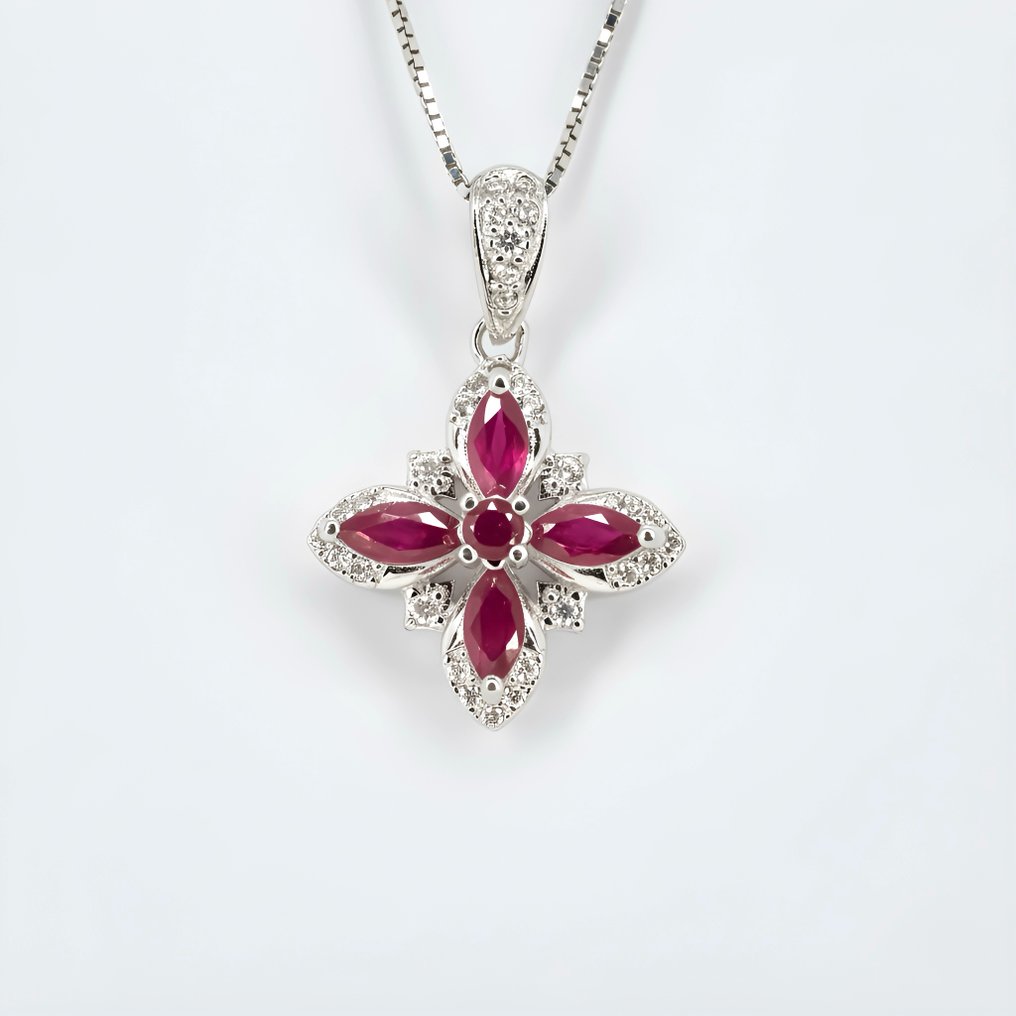 Sem preço de reserva - Colar Banhado a ouro Rubi - Topázio - Banhado a ouro 18kt #1.0