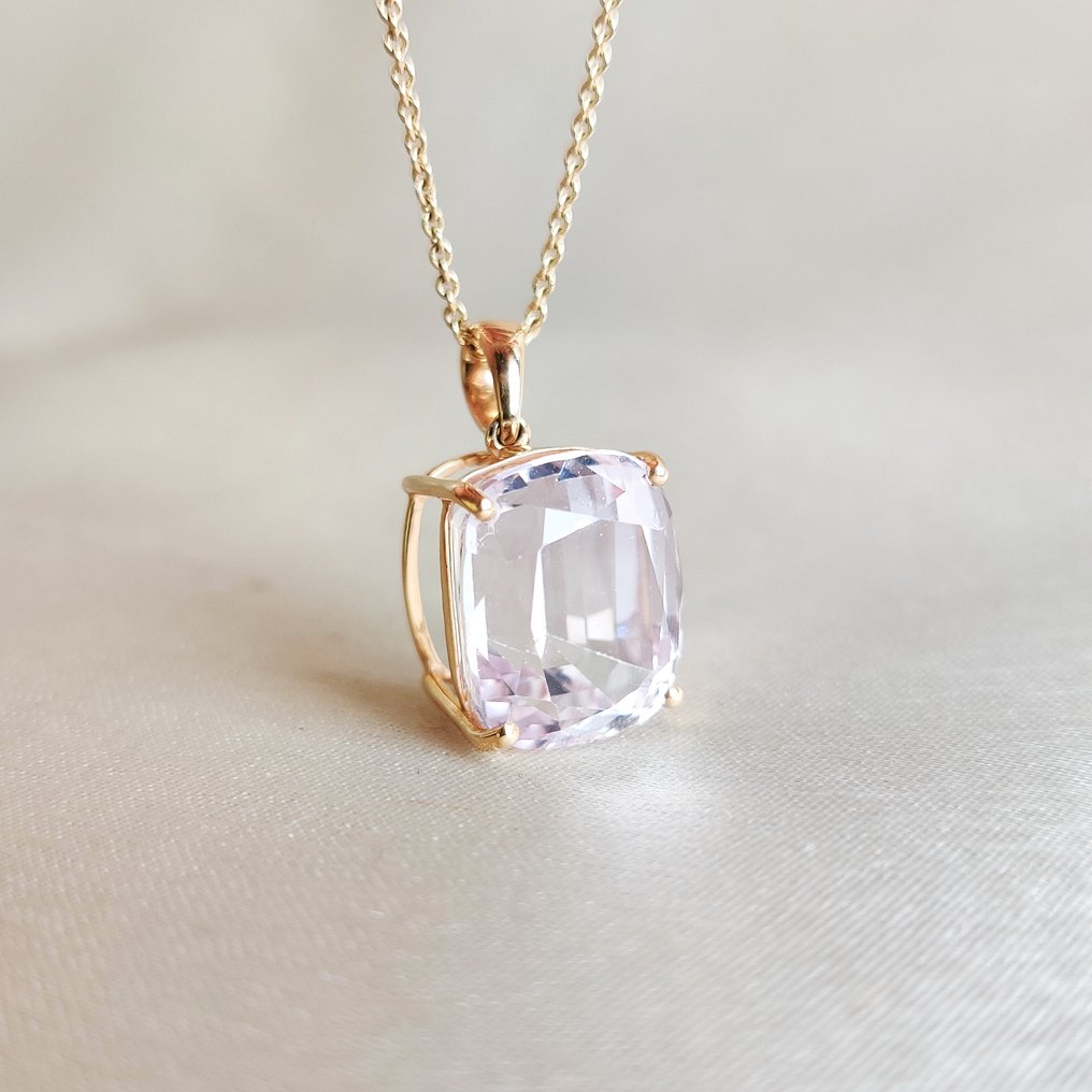 吊坠 - 14K包金 黄金 -  12.21ct. tw. 紫锂辉石 - 天然昆士奇吊坠 #3.2