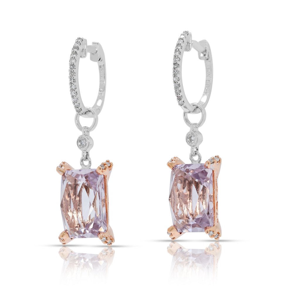 Earrings Two-Toned Gold - 4.77ct. tw. Morganite - Diamond #3.2