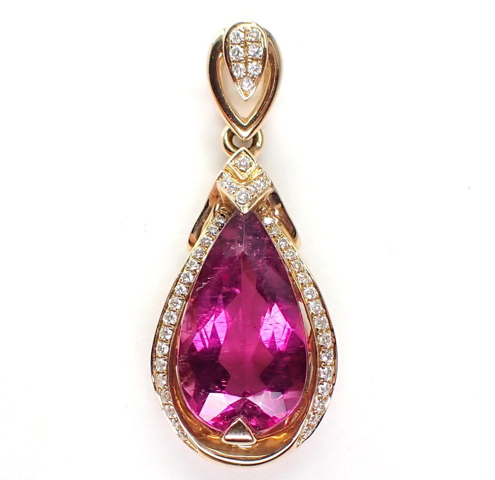 Hanger - 18 karaat Roségoud - 4.18ct. tw. Toermalijn - Diamant - Zeer zeldzame rubellite #2.1
