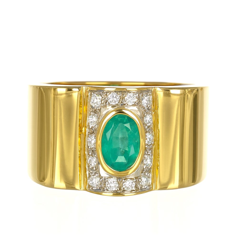 Ring - 18 kraat Gulguld -  1.30ct. tw. Smaragd - Diamant #4.3