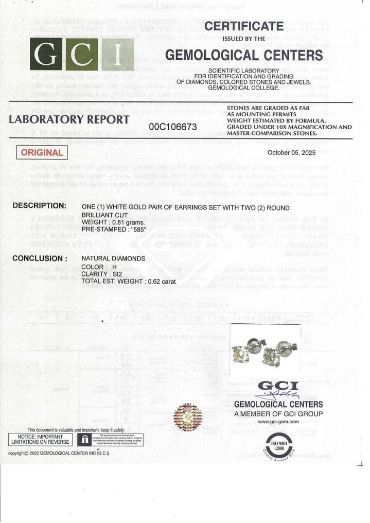 χωρίς τιμή ασφαλείας - Σκουλαρίκια - 14 καράτια Λευκός χρυσός -  0.62ct. tw. Διαμάντι (Φυσικό) #2.1