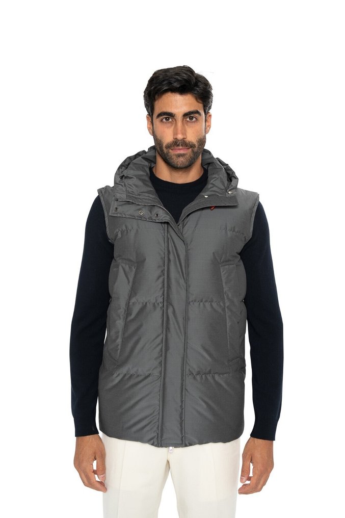 RRP 3200€ ISAIA NAPOLI Gray Padded Hooded Vest Jacket Techno Wool - 48 IT - 马甲 - 带标签的新品 #1.0