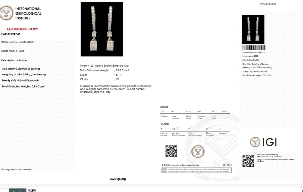 Σκουλαρίκια - 14 καράτια Λευκός χρυσός -  0.93ct. tw. Διαμάντι (Φυσικό) - Διαμάντι - Αποκλειστικά διαμαντένια σκουλαρίκια #2.1