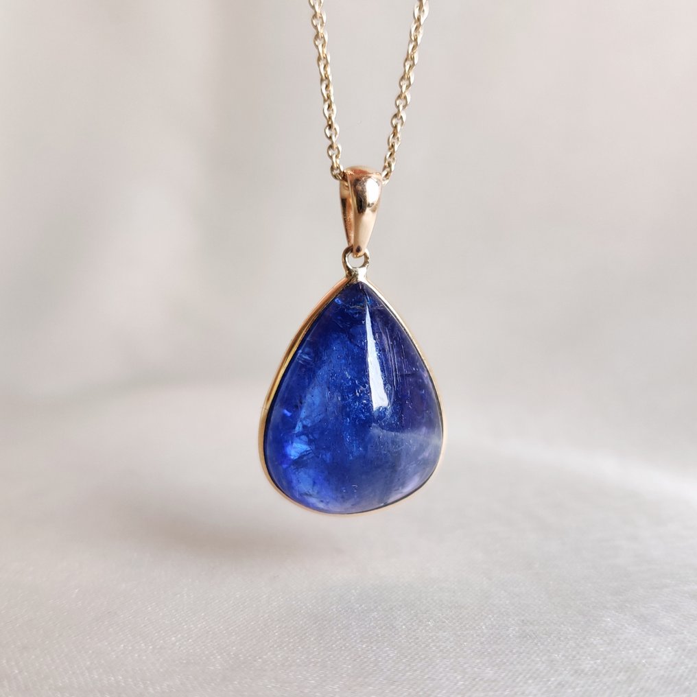 Κρεμαστό κόσμημα - 14 καράτια Κίτρινο χρυσό -  20.98ct. tw. Τανζανίτης - Αυθεντικό κρεμαστό με τανζανίτη #3.2