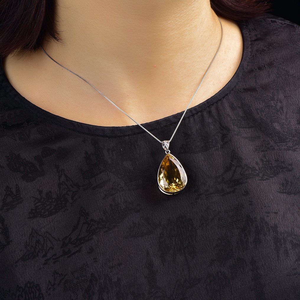 Pandantiv de citrin natural, mare și extrem de exclusiv, certificat ALGT. Definit prin claritate excepțională- 10.53 g #1.0