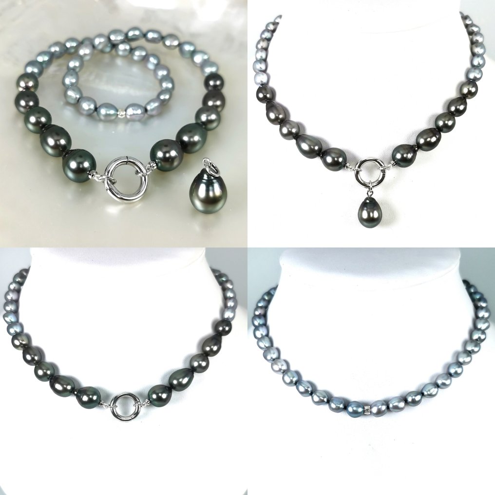 项链 银 珍珠 - 珍珠 - Tahiti 毕业 Ø7-12MM #1.0