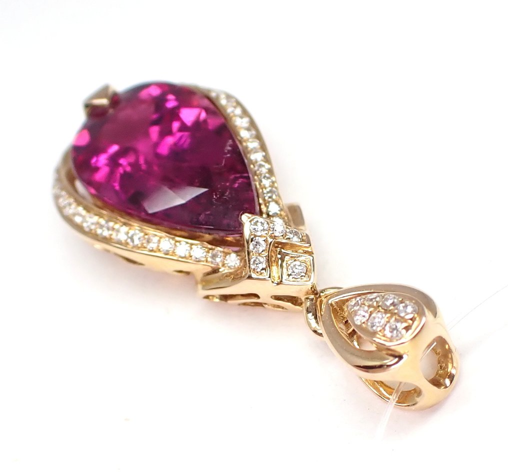 Hanger - 18 karaat Roségoud - 4.18ct. tw. Toermalijn - Diamant - Zeer zeldzame rubellite #1.0