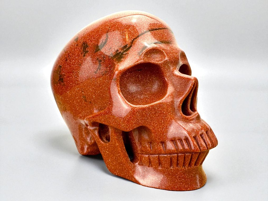 Sonne `Stone „Museum Quality“ Geschnitzter Schädel - feldspar - 9.5 cm - 8.5 cm - 12 cm -  (1) #1.0