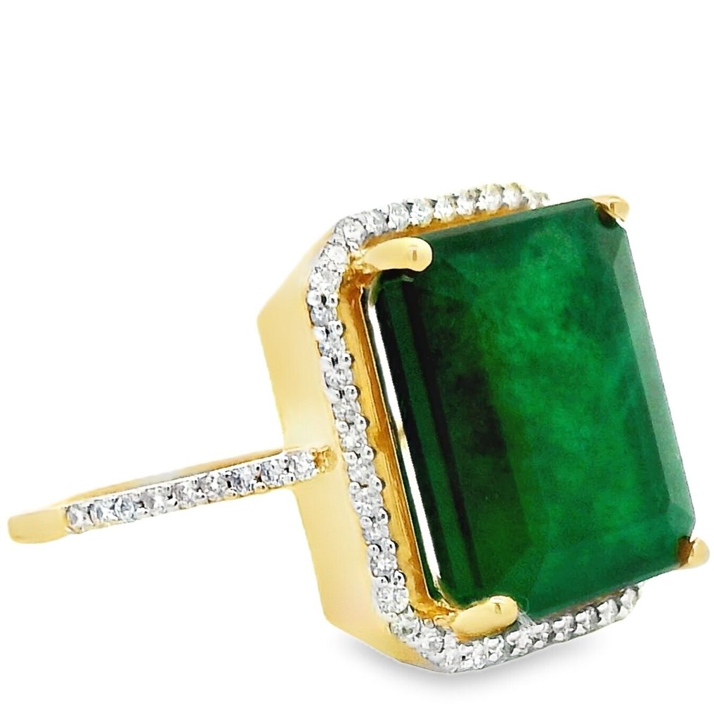 Sormus - 14 kt. Keltakulta -  6.22ct. tw. Smaragdi - Timantti - Smaragdisormus #4.3