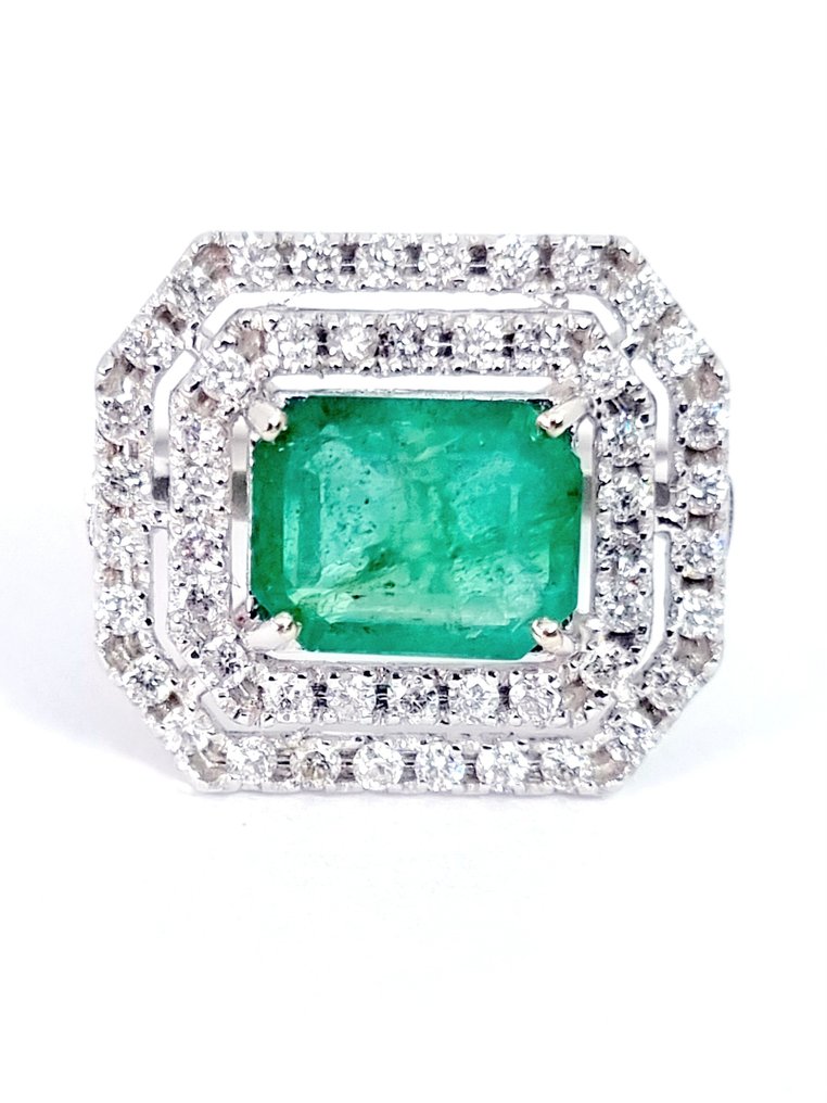 Δαχτυλίδι - 18 καράτια Λευκός χρυσός Σμαράγδι - Διαμάντι #1.0