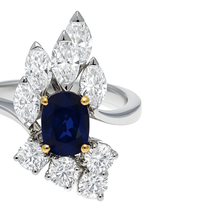 戒指 - 18K包金 白金, 黄金 - 2.05ct. tw. 蓝宝石 - 钻石 #2.1