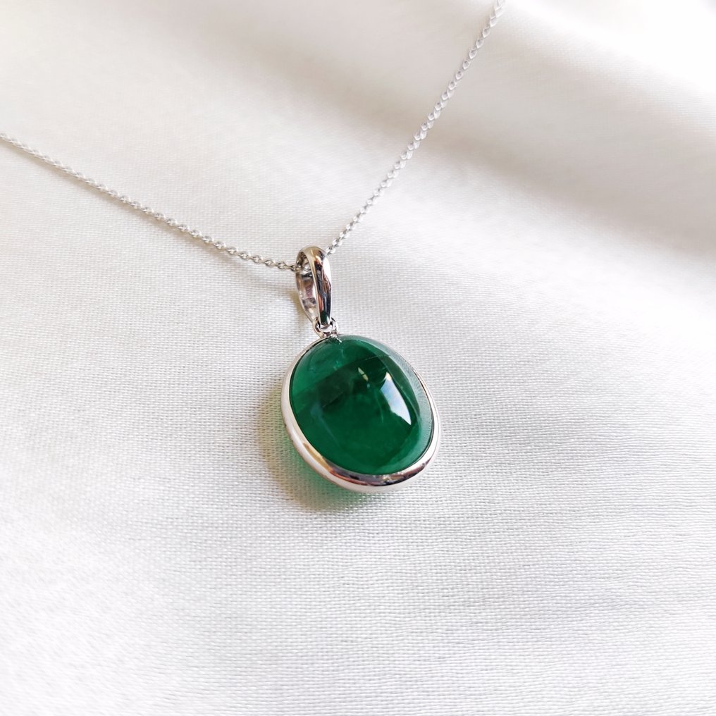 Κρεμαστό κόσμημα - 14 καράτια Λευκός χρυσός -  9.41ct. tw. Σμαράγδι - Αυθεντικό κρεμαστό με σμαράγδι. #3.2