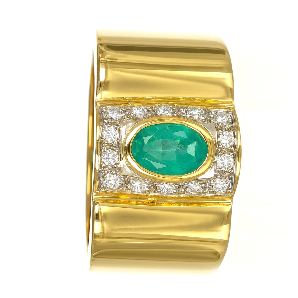 Ring - 18 kraat Gulguld -  1.30ct. tw. Smaragd - Diamant #2.1