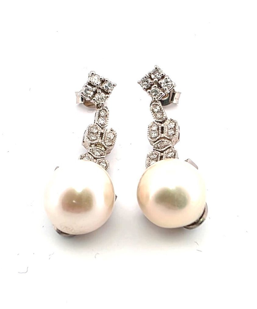 耳環 鉑金 -  0.44ct. tw. 珍珠 - 鉆石 #3.2