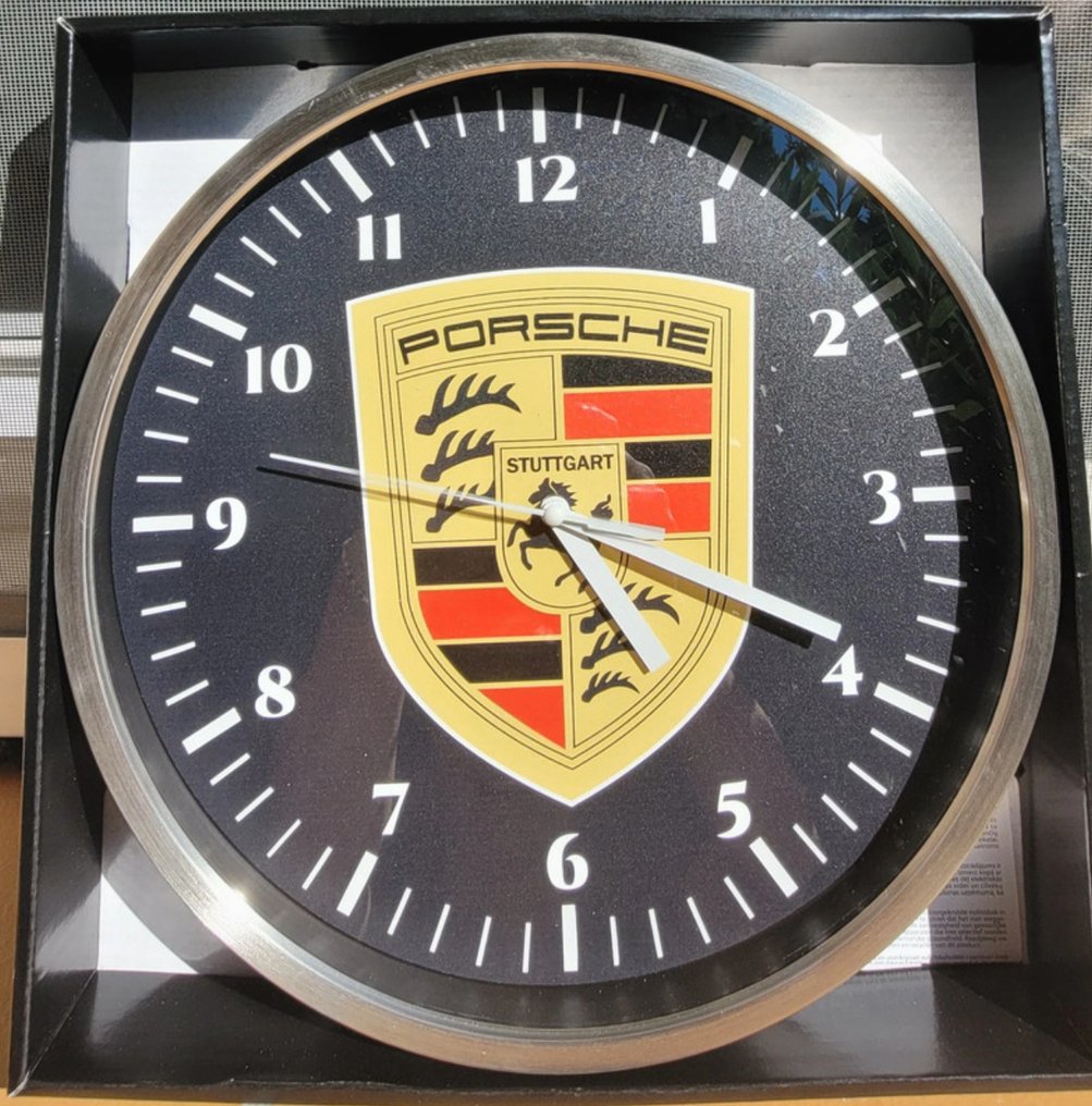 Clock - Porsche - Unique & Rare Silver Porsche Aluminum Wall Clock #2.1