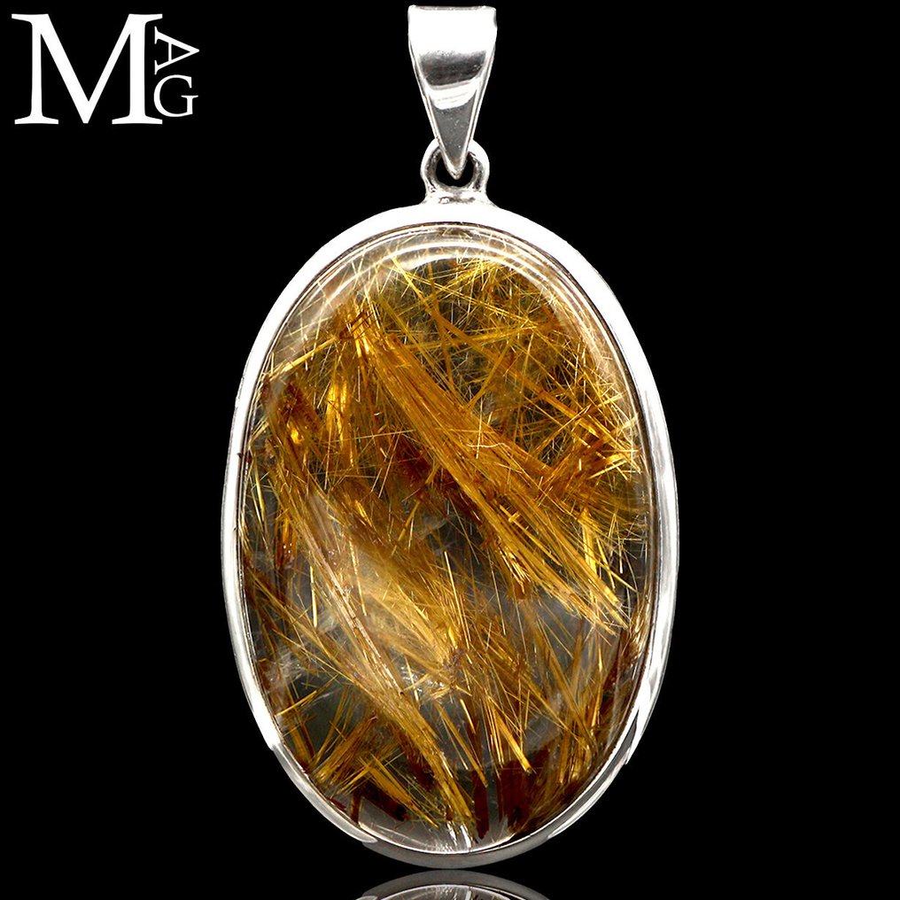 Näyttävät neulamaiset rutile-inclusions Rutiloitu kvartsikivi – Enkelten kivi - Korkeus: 50 mm - Leveys: 27 mm- 16 g #3.2