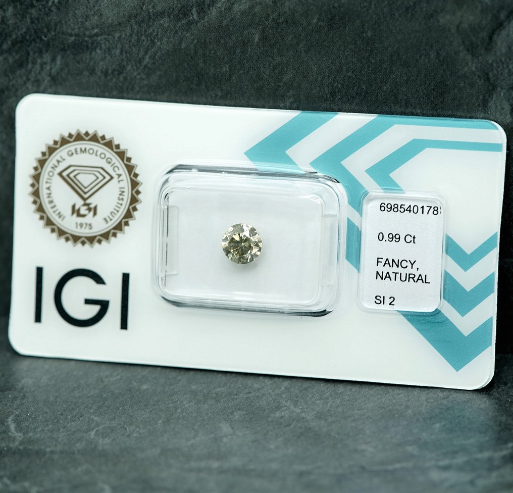 没有保留价 - 1 pcs 钻石 (天然色彩的) - 0.99 ct - 圆形 - Fancy 稍帶灰色的 黄色 - SI2 微内含二级 - 国际宝石研究院(IGI) #4.3