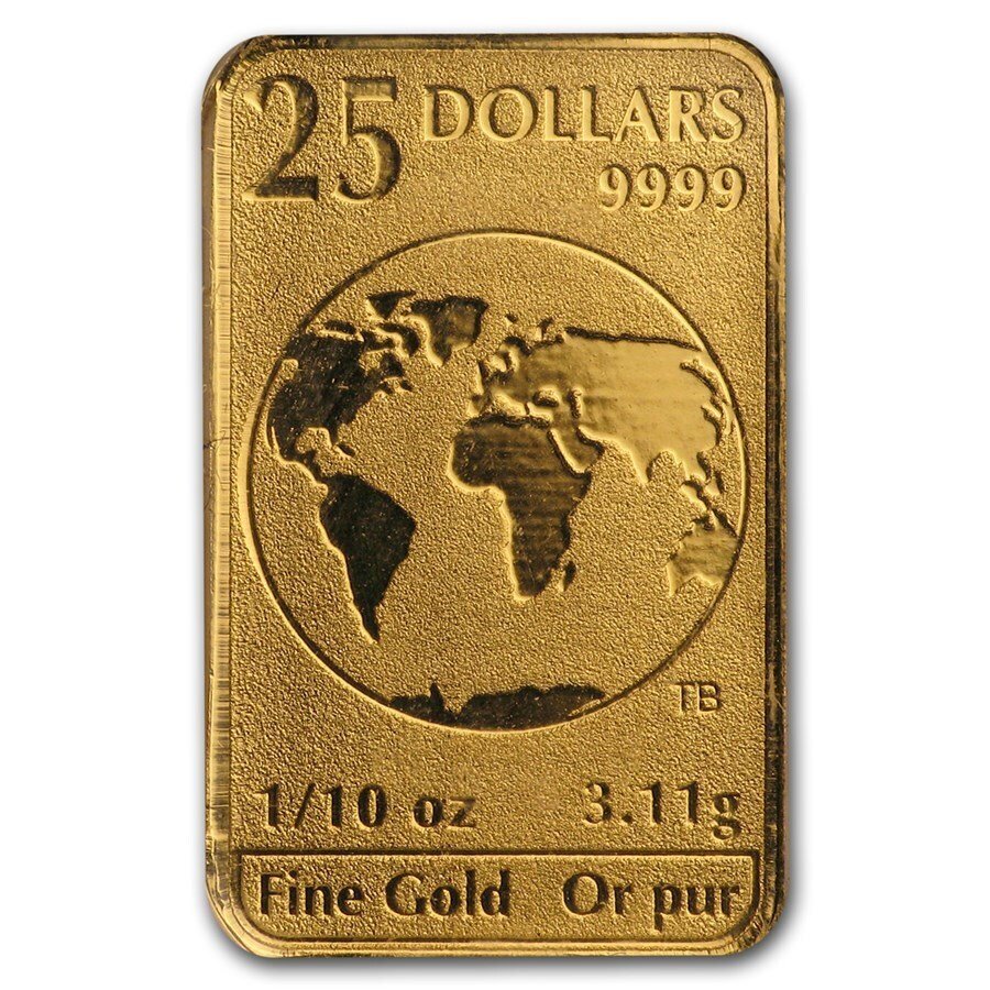 1/10 Troy Ounce - Guld - 2016 1/10 oz $25 CAD Canadian Global Trade 9999 Fine Gold Bar #1.0