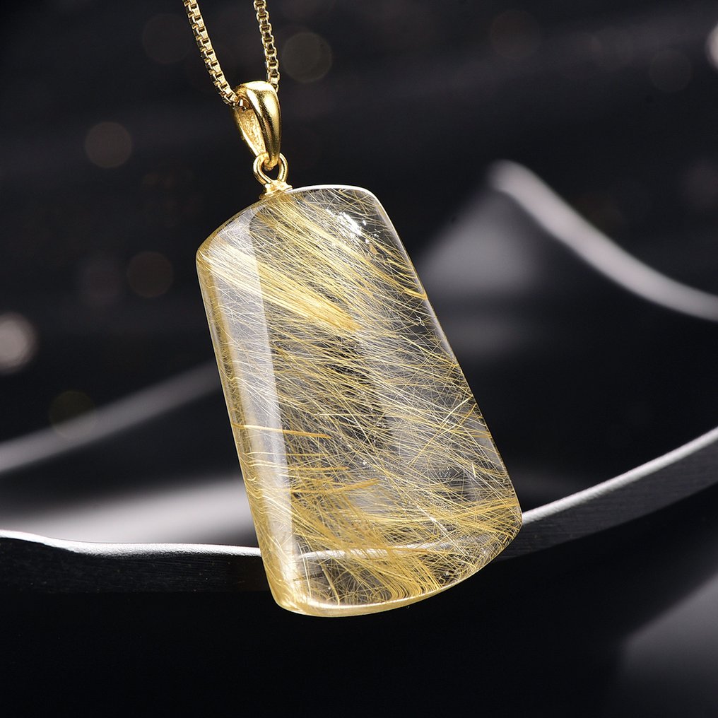 ALGT Certified - Large and Highly Exclusive Natural Rutilated Quartz Pendant - Notable for its exceptionally radiant clarity- 8.7 g #3.2
