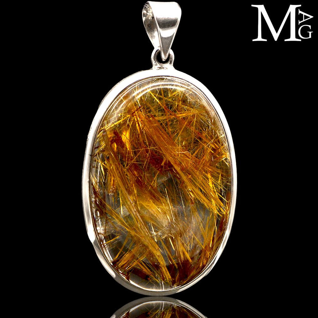 Näyttävät neulamaiset rutile-inclusions Rutiloitu kvartsikivi – Enkelten kivi - Korkeus: 50 mm - Leveys: 27 mm- 16 g #1.0