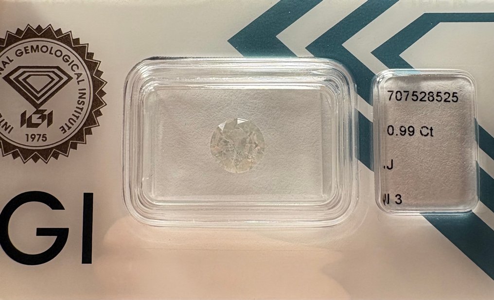 1 pcs Diamond (Natural) - 0.99 ct - Round - J - I3 - International Gemological Institute (IGI) #1.0