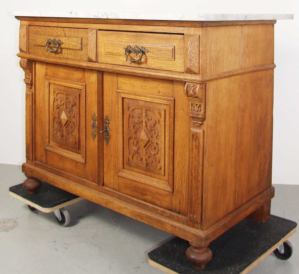 Sidebord - Egetræ, Carrara-marmor - Levering mulig #2.1