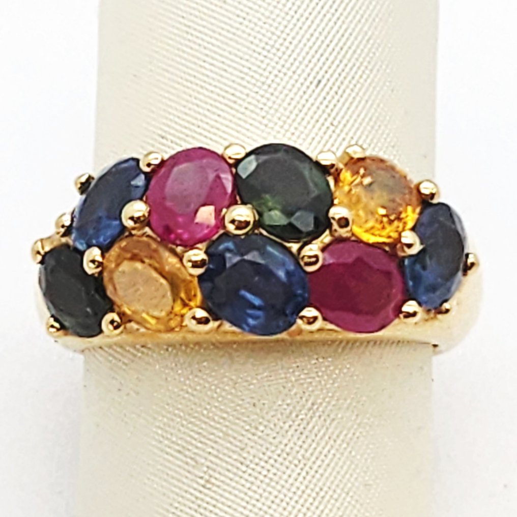 Bague - 18 carats Or jaune - 0.80ct. tw. Rubis - Tanzanite - tourmalines #1.0