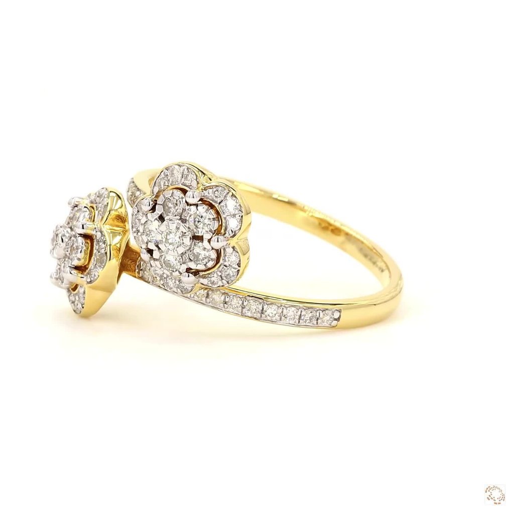 Statement-sormus - 14 kt. Keltakulta - 0.48ct. tw. Timantti (Luonnollinen) - Dual Flower Bypass Ring #4.3