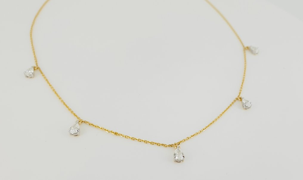 頸鏈 - 18 克拉 黃金, 镀铑 -  0.99ct. tw. 鉆石 (天然) #1.0