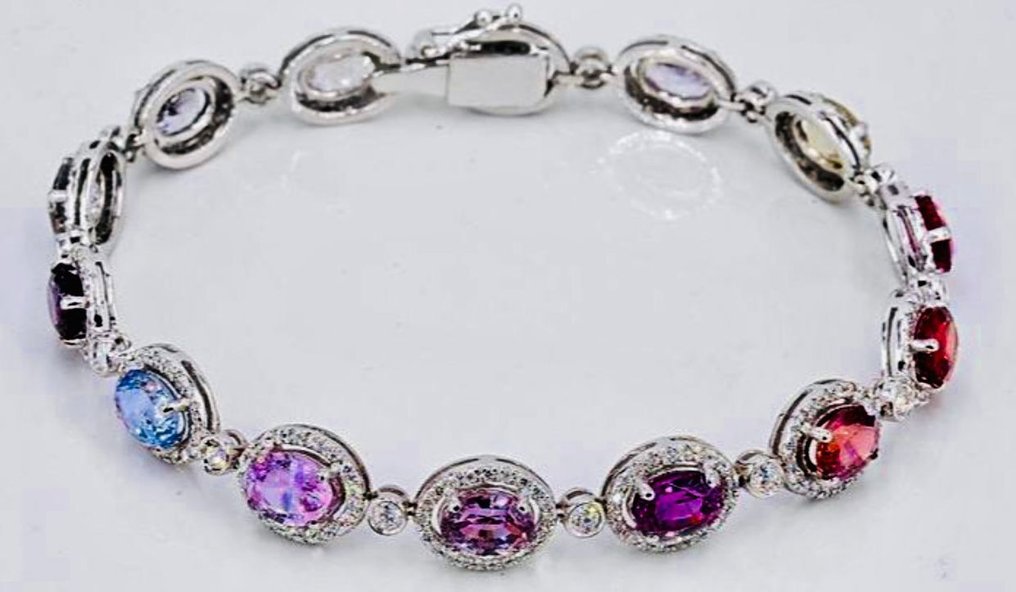 Στολίδι καρπού - 18 καράτια Λευκός χρυσός - 19.50ct. tw. Ζαφείρι - Διαμάντι - Αποκλειστικό βραχιόλι σχεδιαστή. #3.2