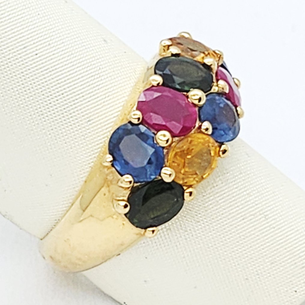 Bague - 18 carats Or jaune - 0.80ct. tw. Rubis - Tanzanite - tourmalines #1.0