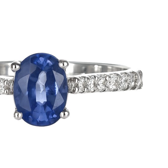 戒指 - 18K包金 白金 -  1.29ct. tw. 蓝宝石 - 钻石 #4.3