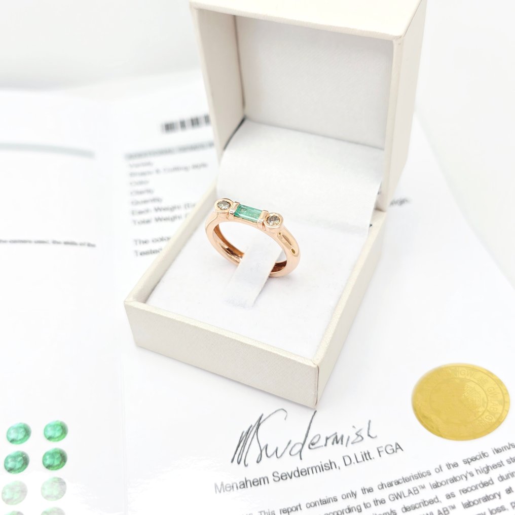 χωρίς τιμή ασφαλείας - Δαχτυλίδι - 14 καράτια Ροζ χρυσό -  0.50ct. tw. Σμαράγδι - Διαμάντι #1.0