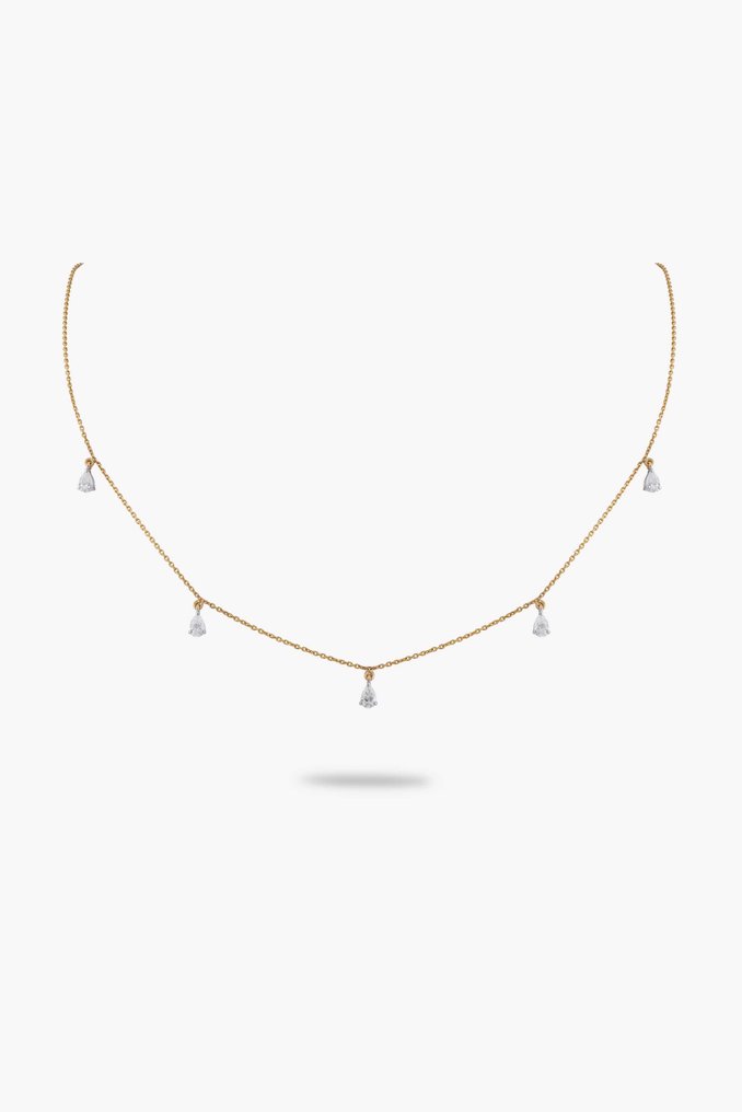 頸鏈 - 18 克拉 黃金, 镀铑 -  0.99ct. tw. 鉆石 (天然) #1.0