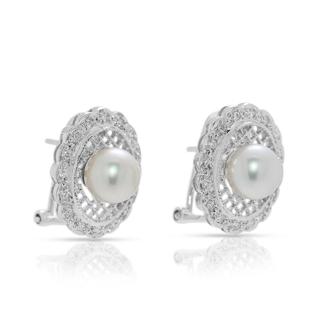 耳環 - 18 克拉 白金 - 0.19ct. tw. 珍珠 - 鉆石 #2.1