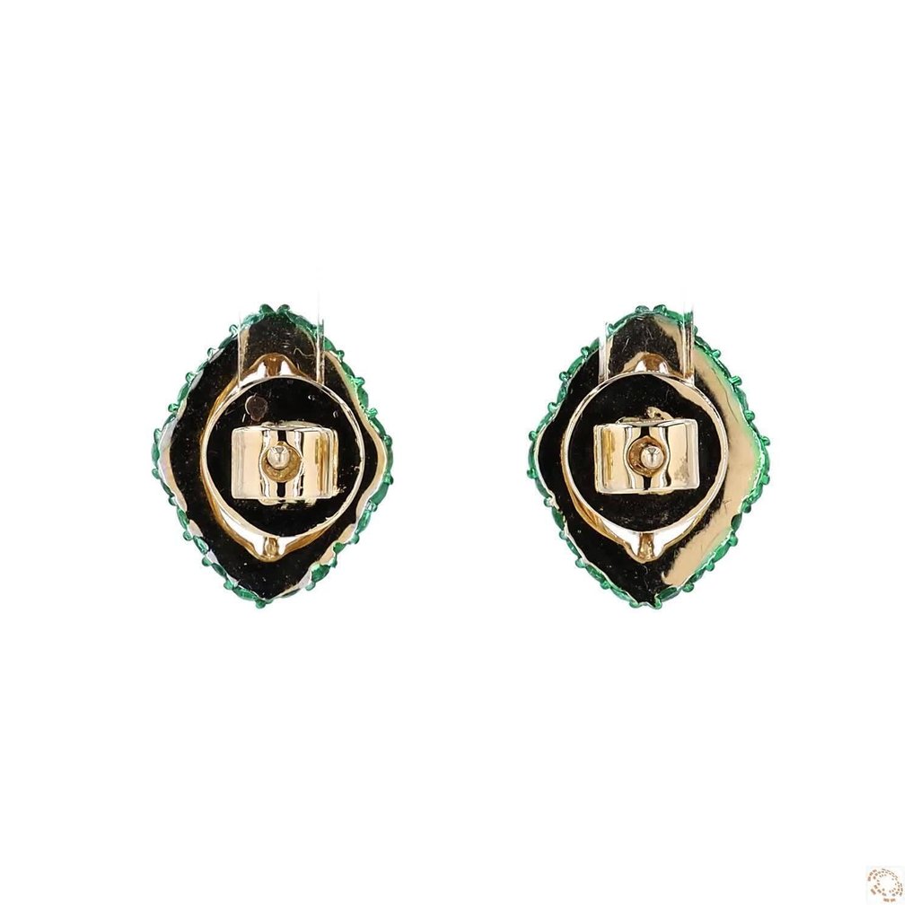 Καρφωτά σκουλαρίκια - 14 καράτια Κίτρινο χρυσό - 1.98ct. tw. Διαμάντι (Φυσικό) - Σμαράγδι - Σκουλαρίκια με πράσινο πολύτιμο λίθο #3.2