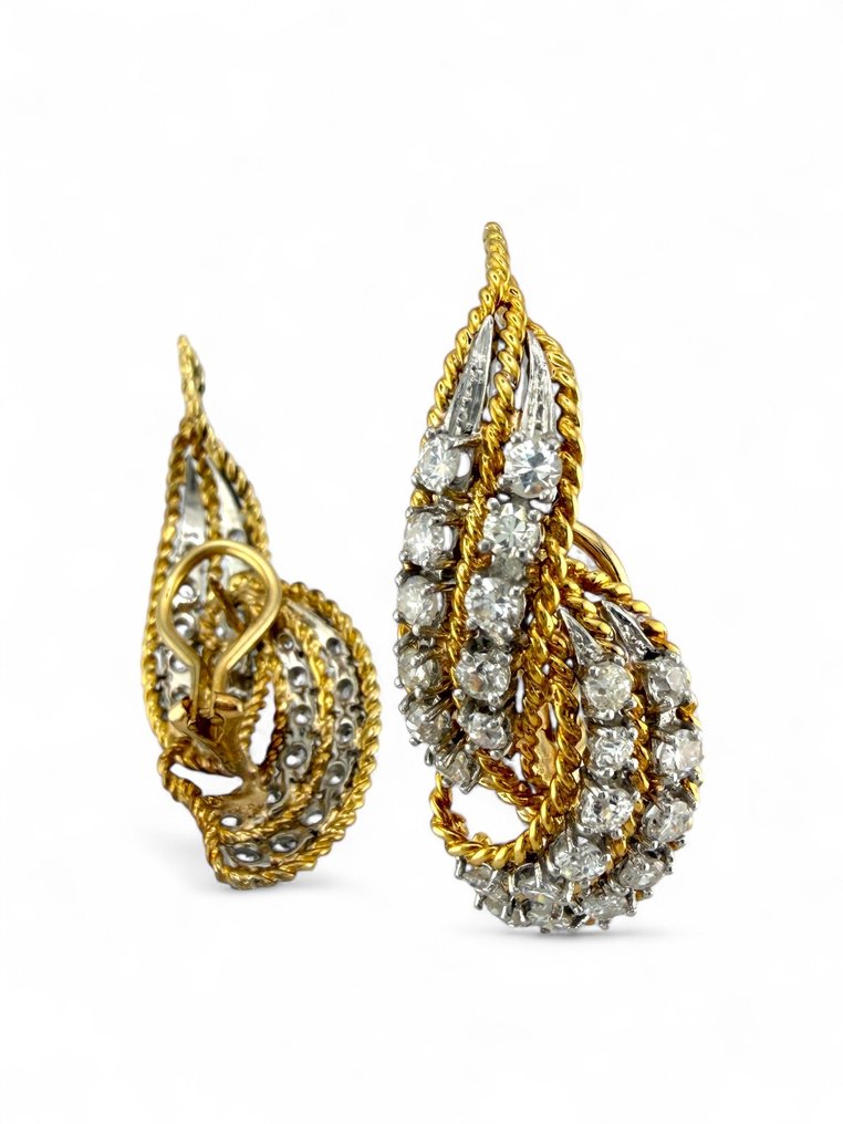 耳環 - 18 克拉 黃金, 复古18K黄金3.84克拉钻石尖头耳环 - 3.84ct. tw. 鉆石 (天然) #3.2
