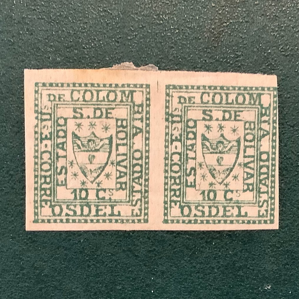 Κολομβία 1863 - Μπολίβαρ: 10 σεντσελ γραμματόσημο σε ζευγάρι. - Michel 1 I #1.0