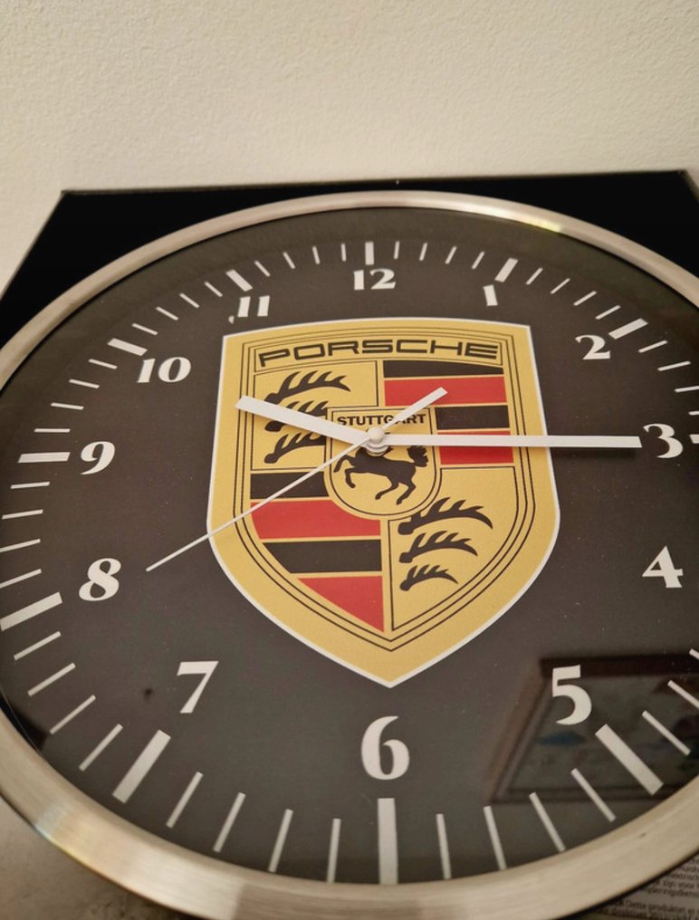 Clock - Porsche - Unique & Rare Silver Porsche Aluminum Wall Clock #1.0