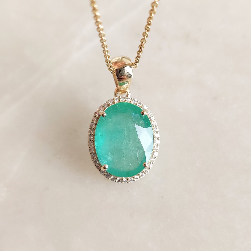 Riipus - 14 kt. Keltakulta -  5.88ct. tw. Smaragdi - Timantti - Smaragdi-timanttiriipus #4.3