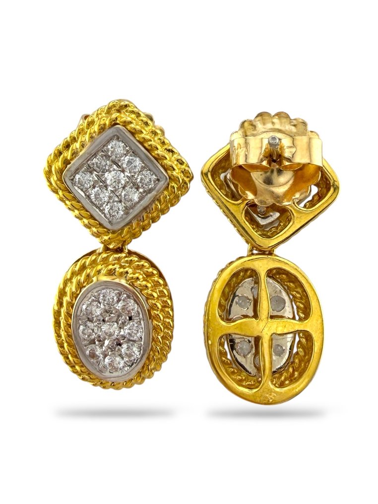 Σκουλαρίκια - 14 καράτια Κίτρινο χρυσό, 14K κίτρινο χρυσό, σκουλαρίκια με διαμάντι 1.00ct, κρεμαστά - 1.00ct. tw. Διαμάντι (Φυσικό) #4.3