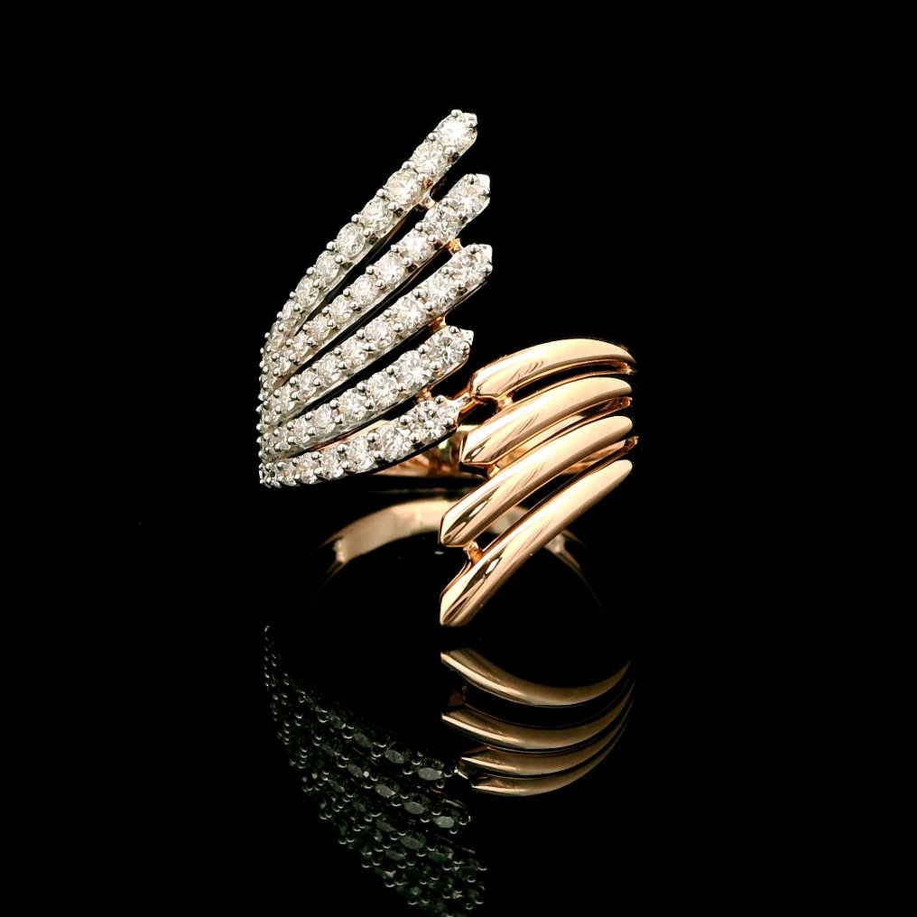 戒指 - 14K包金 玫瑰金 - 0.61ct. tw. 钻石 (天然) #1.0