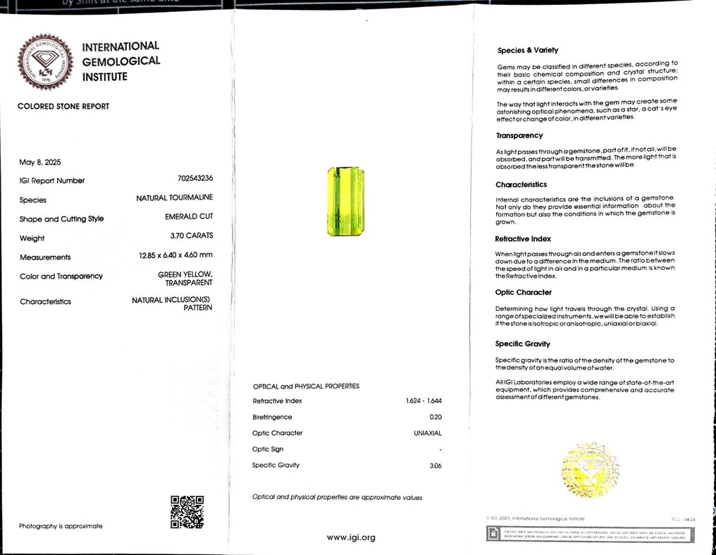 没有保留价 绿色 电气石  - 3.70 ct - 国际宝石研究院（IGI） #2.1