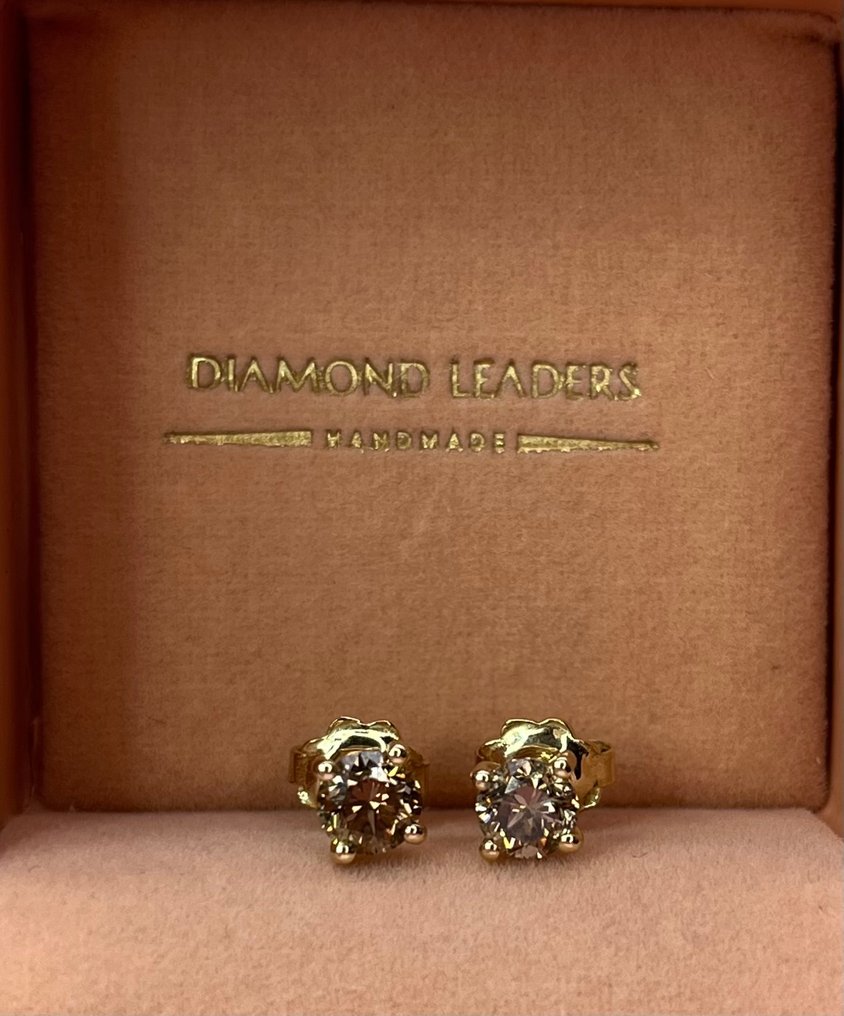 耳环 - 14K包金 黄金 -  1.04ct. tw. 钻石 (天然) #1.0